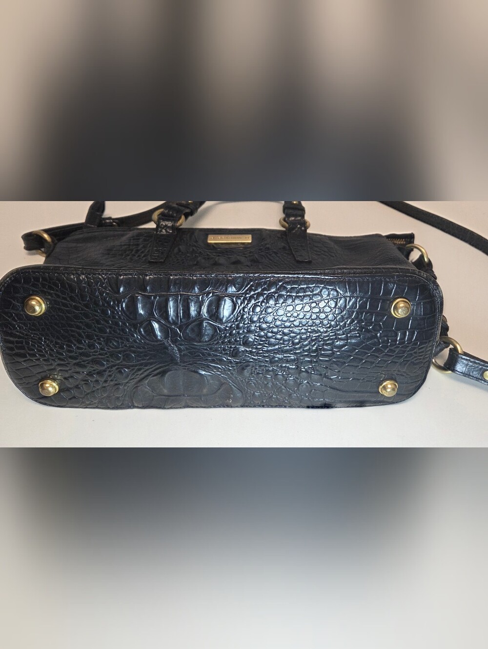Brahmin Black Croc Embossed Leather Satchel Crossbody Bag Mini Arno - Picture 3 of 16
